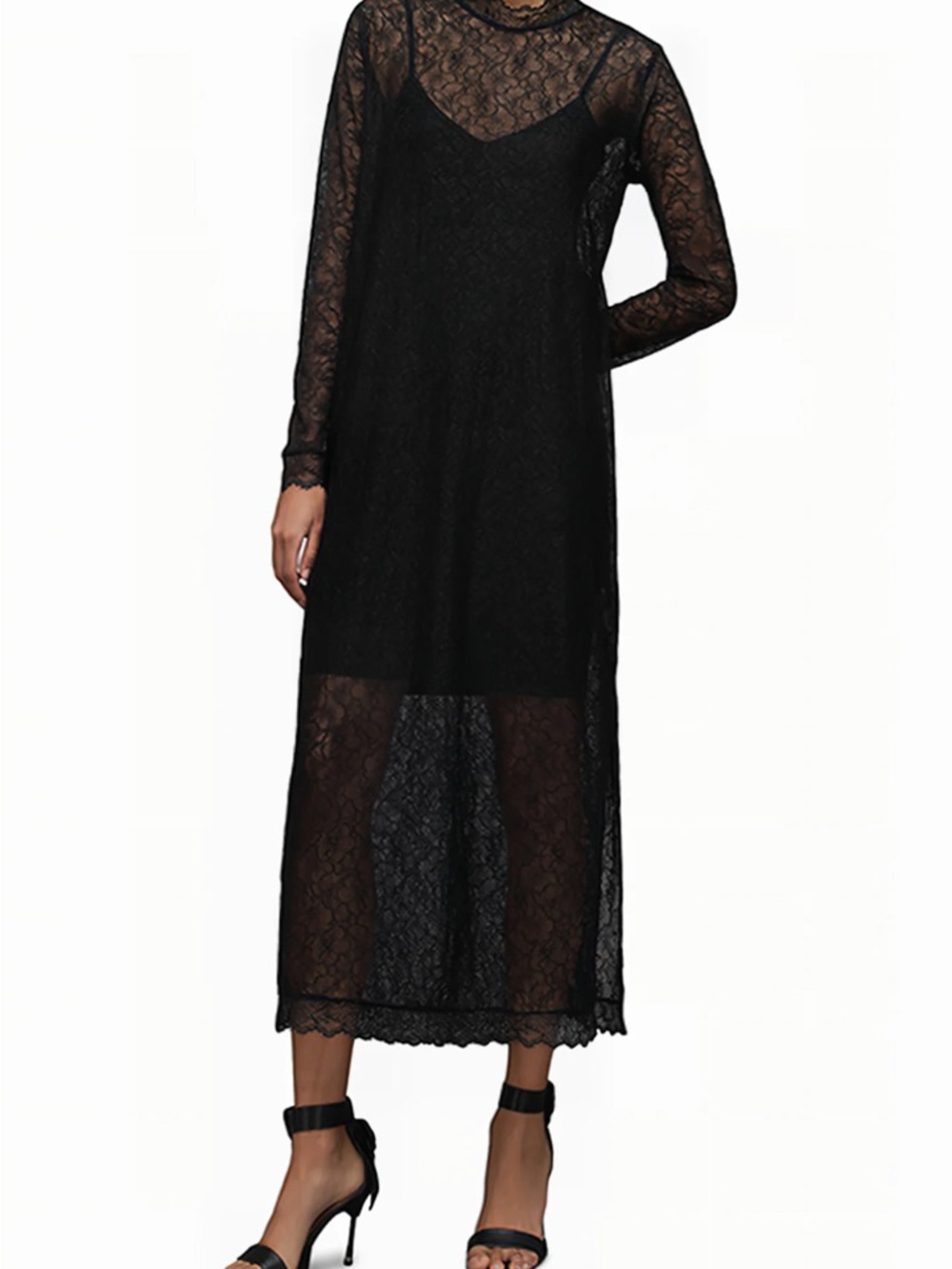 All Saints Black Lace Maxi Dress with Long Sleeves Size 2 BNWT - Picture 2 of 11